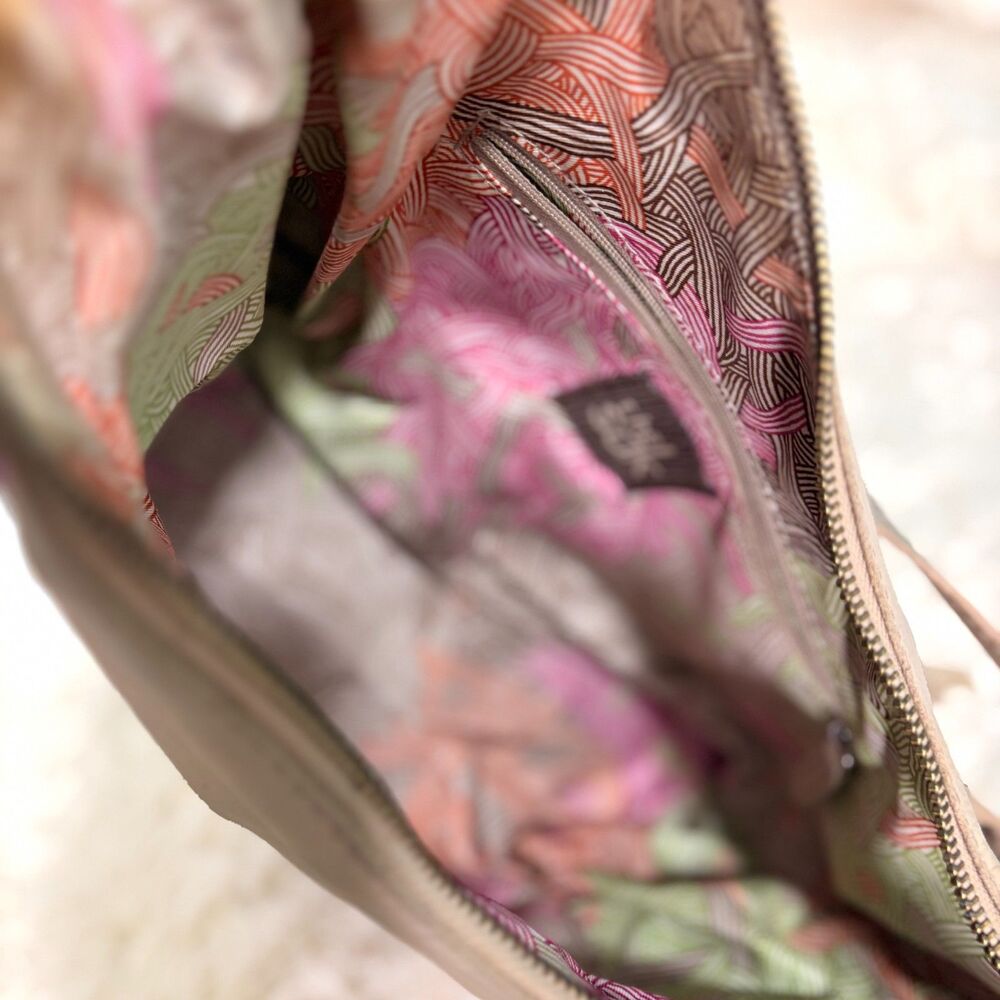The Sak Leather Shoulder Bag Beige Purple Suede Bottom Stripe Hobo Purse Vintage - Picture 4 of 14